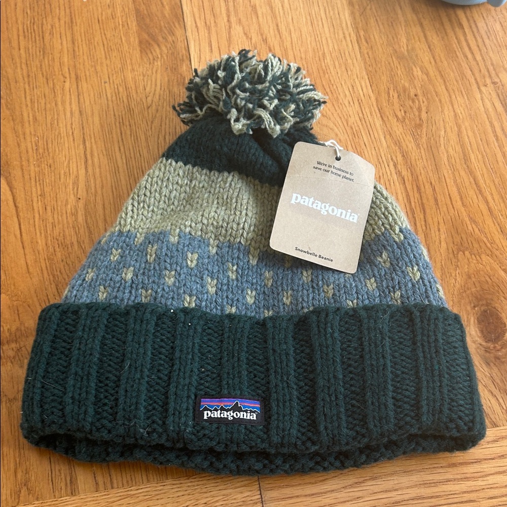Patagonia Blue and Green Knit Beanie